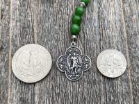 Sterling Silver St. Raphael the Archangel Chaplet with Green Maw Sit Sit Gemstones (Angel of Healing) Saint Illness, Patron Saint of Healing