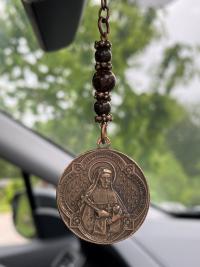 Bronze Rearview Mirror Rare St Francis de Sales & St Jane de Chantal Antique Replica Medal, French Antique Replica Artists Penin Poncet Lyon