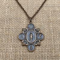 Rare Bronze Marian Devotions Miraculous Medal, Pendant Necklace, Antique Replica, Our Lady of Lourdes, Bronze 19th Anniversary Gift for Wife