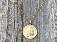 Gold St Gerard Majella Medal, Necklace, French artist Penin, Antique Replica, Patron Saint of Expectant Mothers, Patron Saint of Fertility