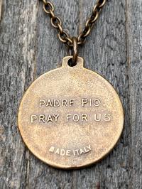 Bronze Saint Padre Pio Antique Replica Medal Pendant Necklace, Saint Pius of Pietrelcina, Stigmatized Priest, Healing, Miracles, Stigmata