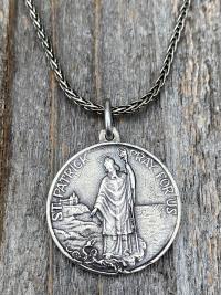 Sterling Silver St Patrick Medal and Necklace, Rare, Antique Replica, Saint Patrick, Irish Catholic Gift, Patron Saint of Engineers, Ireland