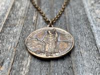 Bronze St Patrick Medal Pendant and Chain Necklace, Antique Replica, Saint Patrick, Irish Catholic Gift, Patron Saint of Engineers, Ireland