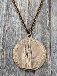 Bronze St Patrick Medal Pendant and Chain Necklace, Antique Replica, Saint Patrick, Irish Catholic Gift, Patron Saint of Engineers, Ireland