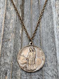 Bronze St Patrick Medal Pendant and Chain Necklace, Antique Replica, Saint Patrick, Irish Catholic Gift, Patron Saint of Engineers, Ireland