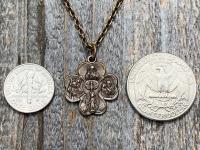 Bronze Shamrock 4-Way Medal Pendant Necklace, Antique Replica, Miraculous Medal, Holy Spirit Dove, Sacred Heart of Jesus, St Christopher