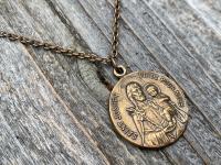 Bronze Saint Joseph French Medal, Antique Replica, Necklace, Priez Pour Nous, Oratoire St Joseph, Mont Royal, Montreal Quebec, Father Gift