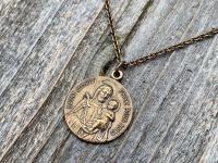 Bronze Saint Joseph French Medal, Antique Replica, Necklace, Priez Pour Nous, Oratoire St Joseph, Mont Royal, Montreal Quebec, Father Gift