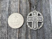 Sterling Silver 5-Way Cross Medal and Necklace, Antique Replica, Scapular, 4-Way, 4 Way, Catholic, Unisex, Sacred Heart, Miraculous Medal