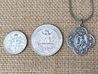 Sterling Silver St. Raphael Necklace & Seraphinite Earrings Set, Saint Raphael the Archangel Medal, Angel of Healing, Antique Replicas, .925