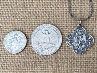 Sterling Silver St. Raphael Necklace & Seraphinite Earrings Set, Saint Raphael the Archangel Medal, Angel of Healing, Antique Replicas, .925