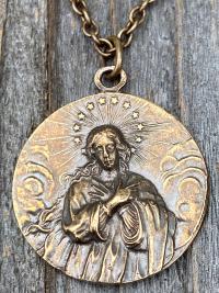 Bronze Rare Assumption of Mary Medal Pendant Necklace, French Antique Replica, Mary with Star Halo Pendant, Blessed Virgin Mary Necklace