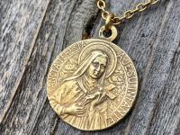 Antique Gold Rare St Thérèse of Lisieux Medal Necklace, French Antique Replica, Sancta Teresia, St Theresa of the Child Jesus, Little Flower