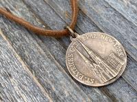 Bronze St Patrick Medal and Suede Necklace, Rare, Antique Replica, Saint Patrick, Irish Catholic Gift, Patron Saint of Engineers, Ireland