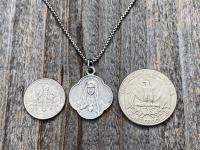 Sterling Silver Immaculate Heart of Mary, French Antique Replica, Medal Pendant & Necklace, Heart of Virgin Mary, Scalloped Rare Mary Medal