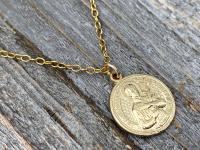 Gold St Gerard Majella Medal, Necklace, French artist Penin, Antique Replica, Patron Saint of Expectant Mothers, Patron Saint of Fertility