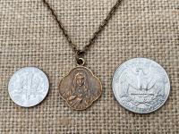 Bronze Immaculate Heart of Mary, French Antique Replica, Medal Pendant & Necklace, Scalloped Rare Mary Medal, Consecration to Mary's Heart