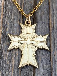 Gold Holy Spirit Dove Cross, Antique Replica, Medal Pendant Necklace, Confirmation Gift, Holy Ghost Cross Pendant, Holy Fire Cross Pendant