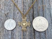 Antique Gold Sacred Heart Cross Pendant and Necklace, Antique Replica, Sacred Heart of Jesus, Bestseller, Devotion to His Sacred Heart