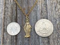 Antique Gold Figural Mary Miraculous Medal (Antique Replica) Pendant Necklace, Blessed Virgin Mary, Our Lady of Lourdes, Our Lady of Grace