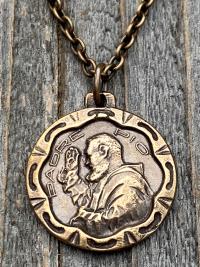 Bronze Saint Padre Pio Antique Replica Medal Pendant Necklace, Saint Pius of Pietrelcina, Stigmatized Priest, Healing, Miracles, Stigmata