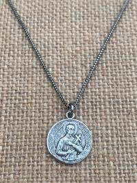 Sterling Silver St Gerard Majella Medal Pendant Necklace, French artist Penin, Antique Replica, Patron Saint of Expectant Mothers, Fertility