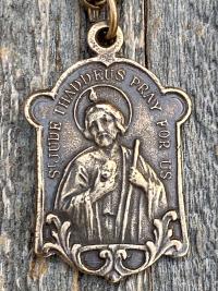 Bronze St Jude Thaddeus Medal Pendant Necklace, Antique Replica, Patron Saint of Desperate Causes, Patron Saint of Hope, Apostle of Jesus