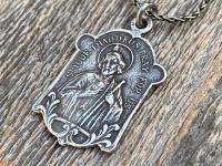 Sterling Silver Rare St Jude Thaddeus Medal Pendant Necklace, Antique Replica, Patron Saint of Desperate Causes, Patron Saint of Hope, Help