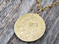 Gold 3/4" Round Miraculous Medal Pendant Necklace, Antique Replica, O Mary Conceived Without Sin Pray for Us Who Have Recourse to Thee, MM2