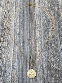 Gold 3/4" Round Miraculous Medal Pendant Necklace, Antique Replica, O Mary Conceived Without Sin Pray for Us Who Have Recourse to Thee, MM2