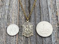 Antique Gold St Jude Thaddeus Medal Pendant Necklace, Antique Replica, Patron Saint of Desperate Causes, Patron Saint of Hope, Apostle Jesus