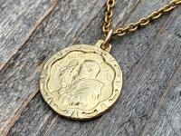 Gold Saint Padre Pio Antique Replica Medal Pendant Necklace, Saint Pius of Pietrelcina Charm, Stigmatized Priest, Pray Hope & Don't Worry