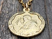 Gold Saint Padre Pio Antique Replica Medal Pendant Necklace, Saint Pius of Pietrelcina Charm, Stigmatized Priest, Pray Hope & Don't Worry