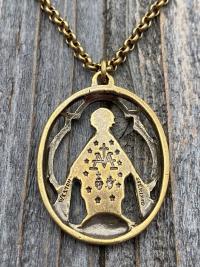 Antique Gold Large Openwork Miraculous Medal Pendant Necklace, Antique Replica, Rare unusual Antique, Blessed Virgin Mary, Our Lady Miracles
