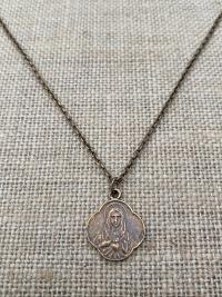 Bronze Immaculate Heart of Mary, French Antique Replica, Medal Pendant & Necklace, Scalloped Rare Mary Medal, Consecration to Mary's Heart