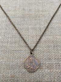 Bronze Immaculate Heart of Mary, French Antique Replica, Medal Pendant & Necklace, Scalloped Rare Mary Medal, Consecration to Mary's Heart