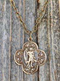 Bronze St Raphael the Archangel, Angel of Healing, Antique Replica Medal and Necklace, Preserve Us From Ill Health And All Danger To Life