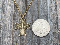 Antique Gold Holy Spirit Cross Pendant, Antique Replica, Chain Necklace, Oh Holy Ghost Protect Me, Holy Spirit Dove in center of cross