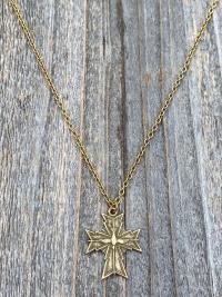 Antique Gold Holy Spirit Cross Pendant, Antique Replica, Chain Necklace, Oh Holy Ghost Protect Me, Holy Spirit Dove in center of cross