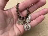 Bronzite Gemstone Loop with Lobster Clasps to Attach Bronze Medals, Crosses and Crucifixes, Keychain for Medals, Prayer Organizer for Medals