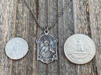 Sterling Silver Rare St Jude Thaddeus Medal Pendant Necklace, Antique Replica, Patron Saint of Desperate Causes, Patron Saint of Hope, Help