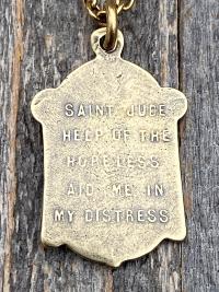 Antique Gold St Jude Thaddeus Medal Pendant Necklace, Antique Replica, Patron Saint of Desperate Causes, Patron Saint of Hope, Apostle Jesus