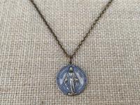 Bronze Miraculous Medal Pendant and Necklace, Antique Replica, Round Miraculous Medal, Our Lady of the Miracle, Blessed Virgin Mary. MM2