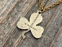 Antique Gold Mary Shamrock Pendant (Antique Replica from Lourdes France) Medal Necklace, Our Lady of Lourdes on Shamrock Pendant, Irish Gift