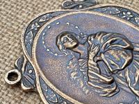 Large Bronze Rosary Center (2.5"), Antique Replica, Assumption of Mary Medal, Mary with Star Halo, Wall Rosary, Lasso Rosary, Family Rosary