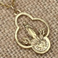 Gold Our Lady of Lourdes Medal Pendant Necklace, French Antique Replica, Immaculate Conception, Notre Dame de Lourdes Medallion, Mary Marian