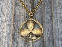 Antique Gold St. Patrick Shamrock Pendant Medal Necklace, Antique Replica, Saint Patrick Shamrock, St Patrick Doctrine of Trinity, Ireland