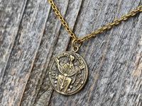 Antique Gold Notre Dame du Rosaire Medal, Our Lady of the Rosary Pendant Necklace, French Antique Replica, Blessed Virgin Mary Rare Pendant