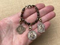 Bronzite Gemstone Loop with Lobster Clasps to Attach Bronze Medals, Crosses and Crucifixes, Keychain for Medals, Prayer Organizer for Medals