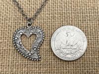 Sterling Silver Milagro Heart Pendant Necklace, Antique Replica, Mexican Milagro Heart, 18 inch sterling chain, Oxidized Heart Necklace